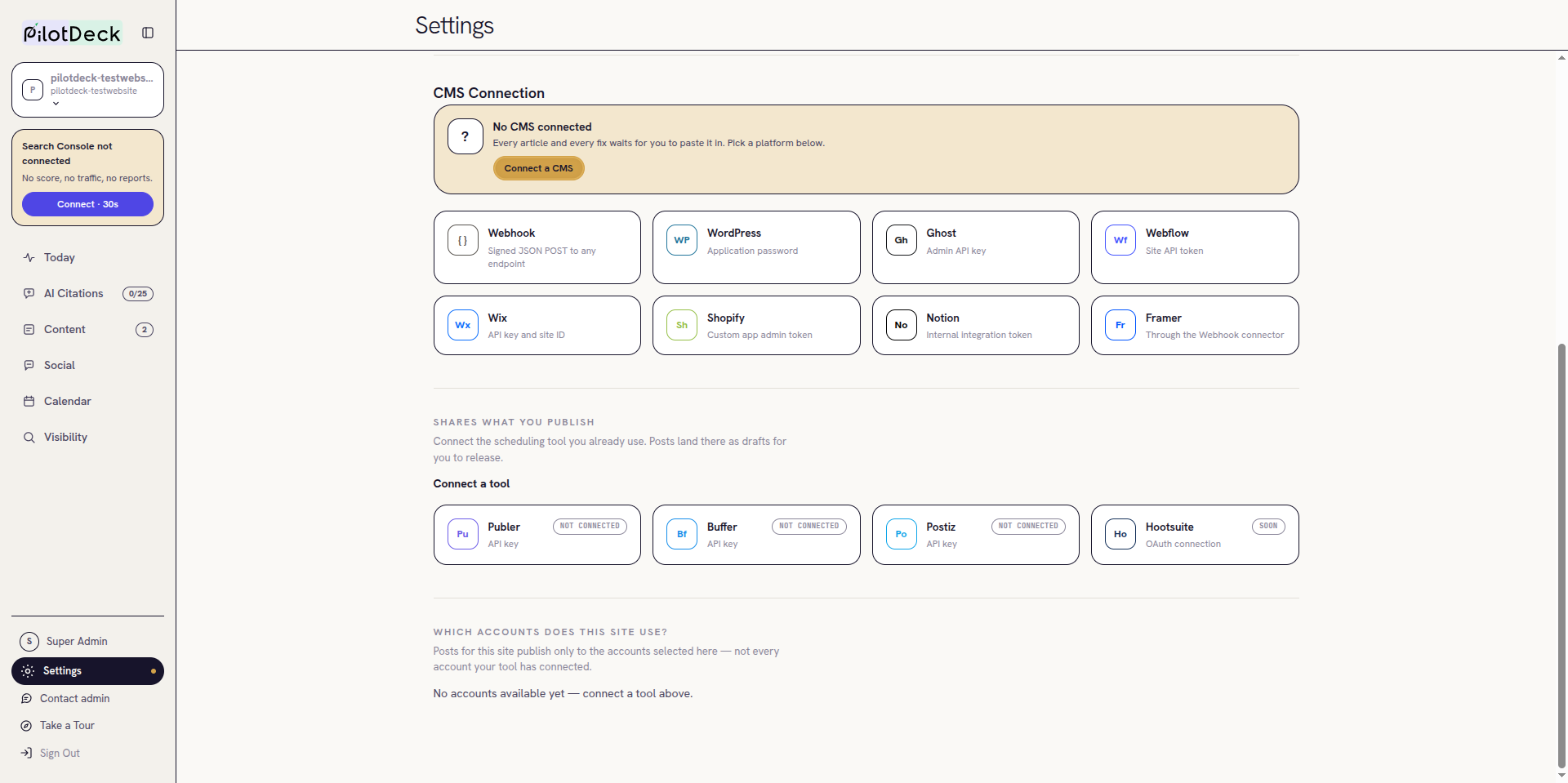 CMS Connection card with nothing connected