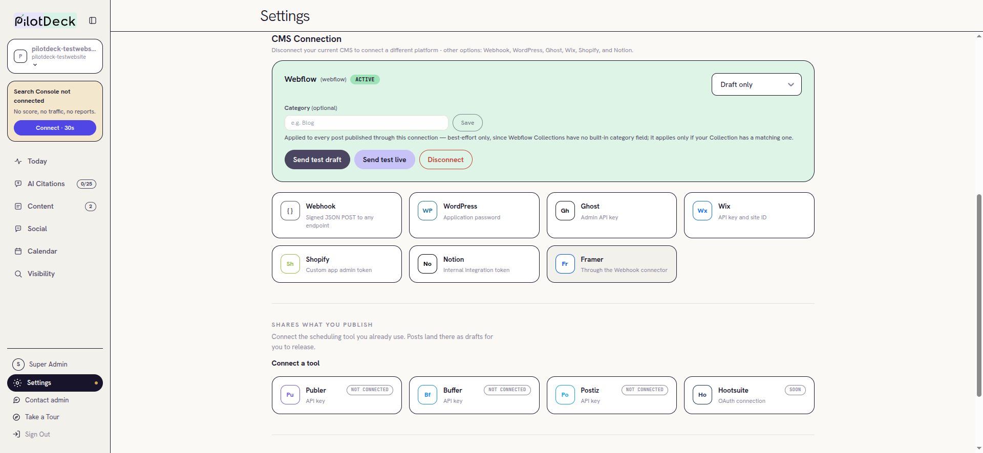 Webflow connected and active